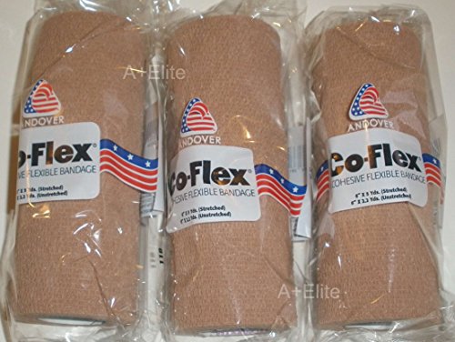 Andover CO-Flex 6"x5Yds Tan Flesh 3-Pack Cohesive Flexible Elastic Latex Bandage Compression Self Adherent Wrap Kids Children Vet Animals Pets Cats Dogs Horses 3600TN