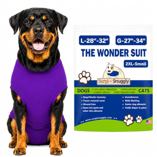 Surgi Snuggly Dog Surgery Recovery Suit, Cone Alternative, Spay/Neuter 2XLS | Dog Recovery Suit for Dogs — Veterinarian-Invented Surgical Suit & Recovery Onesie with Easy Bathroom Access After Surgery - color: Perfect Plum, size: 2 Extra Large Small(L-28"