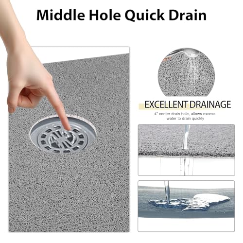 Shower Mat Non Slip, 47" x 32" Extra Large Soft Loofah Shower Mats for Inside Shower with Center Drain Hole, Anti Slip Shower Floor Mat for Elderly, Quick Drying, Grey - size: 47" x 32" (Rectangular)