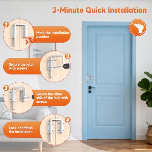 Upgraded Sliding Door Loop Lock, Gate Latches, White | 90/180 Degree Patio-Security U-Bolt Latch Lock for Barn Door, Closet, Fence, Window, Multi-Angle, Aluminum Alloy - color: White-1PC