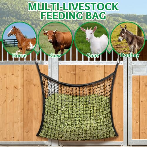 YedsIntu 3 Pcs Hay Bags for Horses, Slow Feed Hay Nets for Horses Goat Sheep, Large Capacity Hay Feeder for Stall, Trailer, Pasture (Black) - size: 3PCS-Black