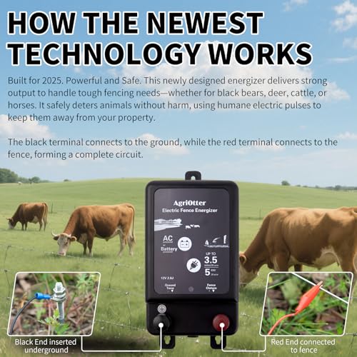 2025 New Tech 2 in 1 Electric Fence Energizer Charger Plug-in & 12V Battery, Waterproof & Safe Wide Coverage Energizer for Farms, Suburban Homes, Gardens, Livestock, Pets & More