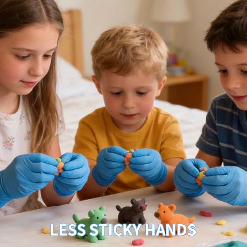 XXS Kids Nitrile Gloves, Latex & Powder Free, 4 Mil, 50 Pairs | XXS Fits Ages 3-8, Food-Grade Material, Waterproof, Textured Grip, Crafts, Painting, Cooking, Science, Messy Play - color: Blue