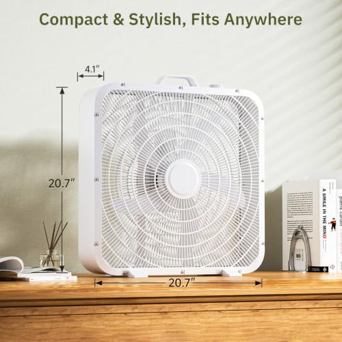 Xcity 20 Inch Box Fan with Carry Handle, Portable Powerful and Quiet 3-speed Floor Fan with Protection Net, Durable 70W Lightweight for Bedroom, Commercial, Study, Home - size: Box Fan 20" White