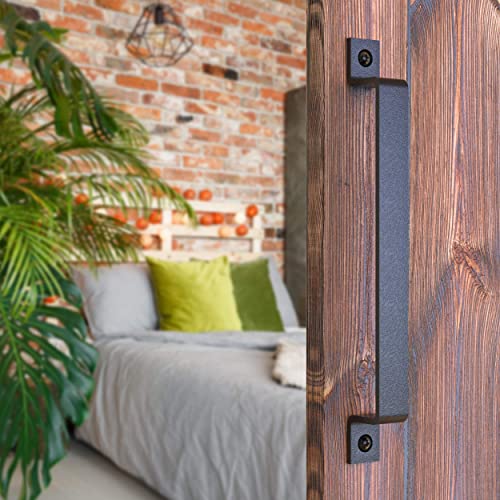 12 Inch Straight Bar Barn Door Handle - Black Cast Iron Pull for Sliding Doors, Gates, Sheds, Fences, Closets - Indoor Outdoor Farmhouse Hardware - size: 12 Inch, style: Straight Bar