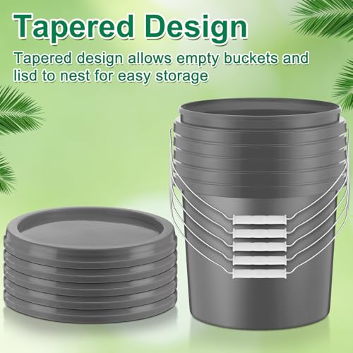 Tioncy 24 Pcs 2 Gallon Plastic Buckets with Lids and Handles,Grey | Storage Pails for Paint, Cleaning, Organizing, Durable Containers, Metal Handles, Plastic Material - color: Gray