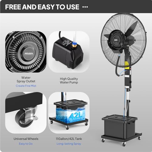 ROVSUN 30Inch Misting Fan, Max 8800CFM High Velocity Industrial Mister with 42L Water Tank, Ajustable Mist Value, 60° Oscillation & 3 Speed Setting, Commercial Cooling Fan for Outdoor - size: 30inch