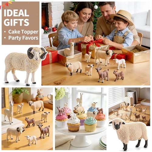 8PCS Realistic Sheep Goat Figurines Alpaca Figures Llama Figurines | Solid Farm Animals Toys for Toddlers 3-5, Educational Animal Family Set for Kids, Cake Toppers Party Favors for Boys Girls - style: Sheep Goat Alpaca