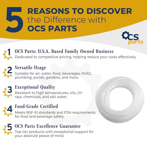 OCS Parts Silicone Hose Tubing | 3/16" ID x 7/16" OD | 10 Feet | High Temp, Food Grade Tubing for Brewing, Food, Beverage, Liquids and Gases, Air, Plumbing, Ponds, AC and HVAC - size: 3/16" ID x 7/16" OD, style: 10 Feet