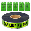 1000 Feet Caution Buried Gas Line Below Green/Black Print Safety Tape with Above-Ground Caution Tag, 2 Inch x Foot 5 Mil, Detectable 2-Inch - style: Caution Buried Gas Line
