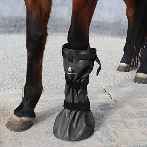 Hoof Soaking Boot for Horse, Waterproof PVC Hoof Soaker Bag with EVA Foam Pad, Secure 3-Strap Equine Icing & Soaking Boot for Hooves Care, Fits Most Hooves - color: Black
