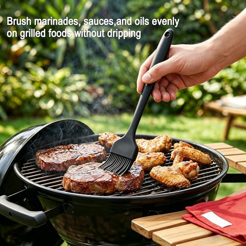 2 Pack Silicone Basting Brushes, Heat Safe for BBQ Baking Pastry | Dense Bristles Hold Marinades, Butter & Oil, Heat Safe Silicone, Seamless Design, Dishwasher Safe, Non-Slip Grip BBQ Pastry - color: Black