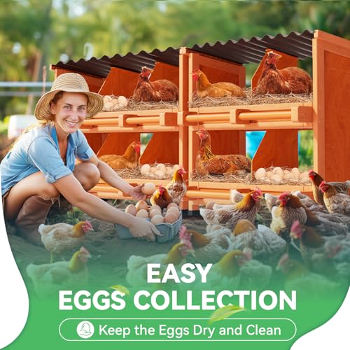 2-Tier Chicken Nesting Box, 10 Compartment Wooden Nesting Box for Chickens with Waterproof Roof, Non-Slip Stable Base, Heavy Duty Chicken Laying Boxes for Hens, Duck, Poultry, Bird, Orange - size: 67.0"L x 12.6"W x 29.8"H