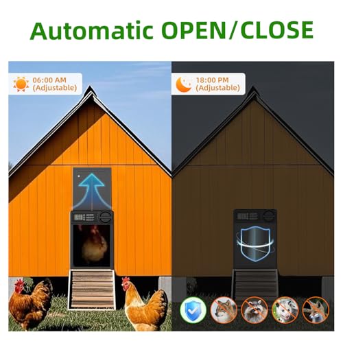 Automatic Chicken Coop Door, Battery Powered with Smart Timer & Anti-Pinch | Aluminum Alloy Door, LCD Display, Low Battery Reminder, Waterproof, Electric Auto Open/Close for Hens, Ducks, Geese Poultry