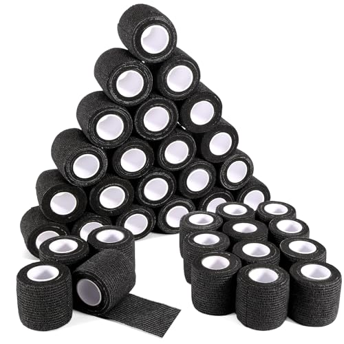 36 Rolls Black Elastic Self Adhesive Bandage Wrap 2 Inch, Breathable Cohesive Bandage, Ankle Sprains Swelling Sports Athletic Grip Tape, Dogs Pet Vet Wrap - color: 2 Inch-36 Count Black