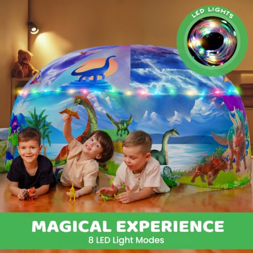 W&O Dinosaur Inflatable Fort with LED Lights - Fan Not Included | Dino Aerodome with LED Lights, Fan-Powered Design, Easy Entry/Exit & Dinosaur Adventure Play. Great Gift, Ages 3-12 - color: Dino Aerodome