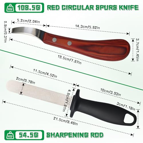 Hoof Knife with Sharpener Double-Ended Farrier Hoof Trimmer with Wooden Handle for Horses, Cows & Farm Livestock