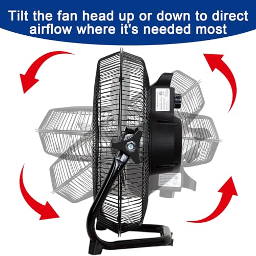 hykolity 1650 CFM 12" High Velocity Floor Fan, 3-Speed Powerful Airflow Fan, Heavy Duty Metal Fan with 180-Degree Tilt for Bedroom, Home, Residential Use, 2 Pack