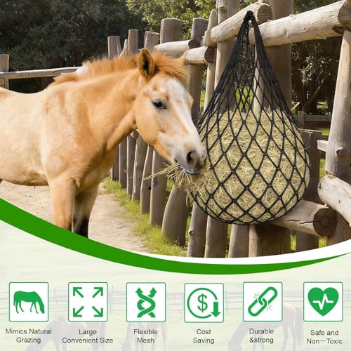 2-Pack Heavy-Duty Slow Feeder Hay Nets for Horses, 40 Inch Hanging Hay Bag with 2 Inch Mesh, for Stable/Trailer - Universal for Horses, Cattle, Sheep, Goats, Donkeys