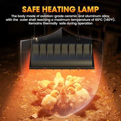 Heat Lamp for Chickens, Halogen Chicken Heat Lamp for Young Poultry, Safe Infrared Chicken Coop & Brooder Heater, Infinite Temperature Control, 50-250W, Even Heating, Adjustable Height, Gray