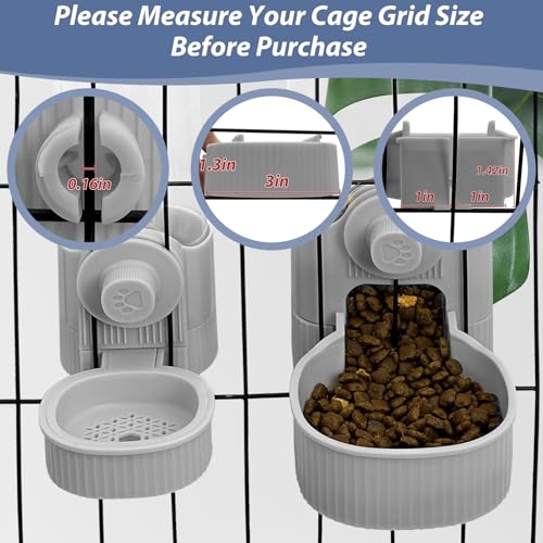 Fhiny Rabbit Food Dispenser, 40oz Large Capacity Hanging Gravity Bunny Feeder for Cage Automatic Guinea Pig Feeding Bowls Pet Food Storage for Bunny Guinea Pig Chinchilla Ferret Cat Puppy - color: Grey