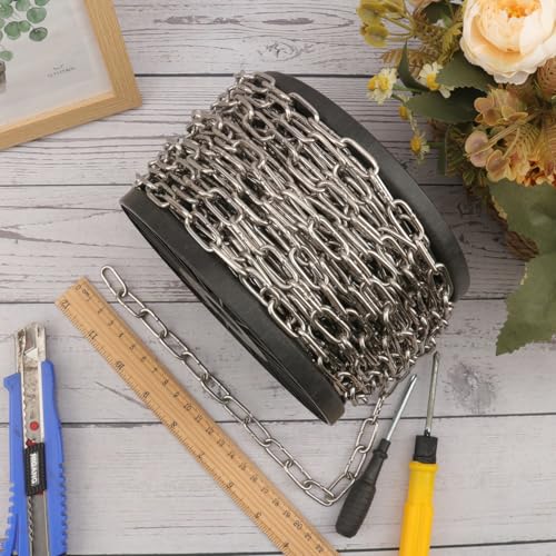 100 FT Stainless Steel Hanging Chain, 1/10" Metal Chain Roll, Jack Chain for Hanging Lightts, Plants, Signs & DIY Projects (with Spool) - size: 100 FT 1/10"