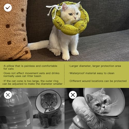Soft Cat Cone Collar， Cute Adjustable Cat Recovery Collar，Elizabethan e Collar that can Protect Head and Foot Wounds，Green Flower All-Season Style - color: Green Flower, size: S