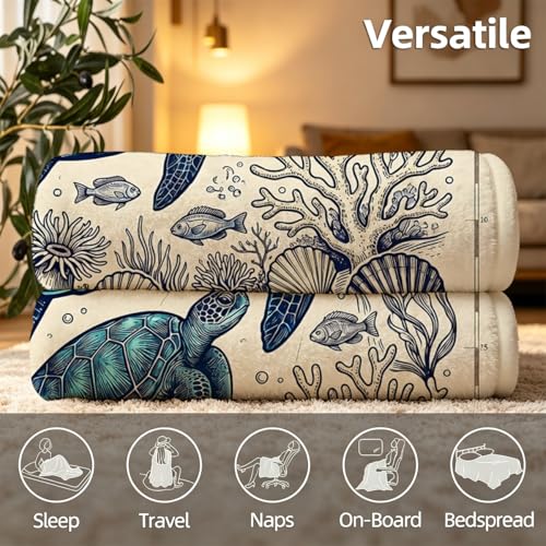 Vintage Nautical Turtle Throw Blanket, Flannel Fleece 40" x 50" | Yujiiso Vintage Nautical Sea Turtle Blanket Lightweight Decor for Living Room, Bedroom, Office and Travel, Home Decor Gift - color: Vintage Nautical Sea Turtle, size: 40"x50"