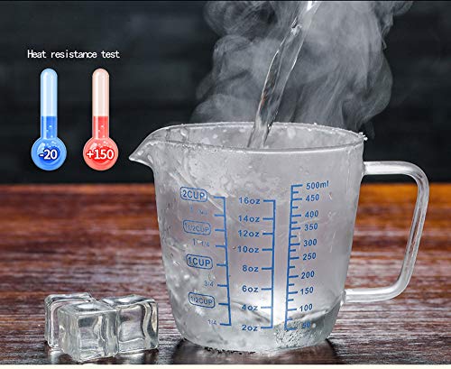 Glass Measuring Cup with Lid Handle, Borosilicate V-Shaped Spout Microwave Safe Kitchen Mixing Accessories 3 Measurement Scales Cup, ML, OZ Easy Measure Liquid Powder Milk Cups for Cooking Baking - color: 500 ml