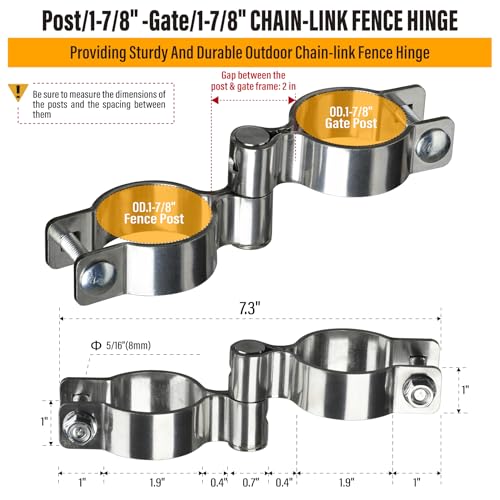 2 Pack 1-7/8" x 1-7/8" Chain Link Fence Gate Hinge, 304 Stainless Steel Heavy Duty Male Female Post Hinges with Bolts and Nuts - color: 1-7/8", size: 1-7/8"