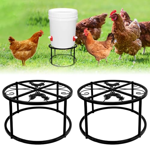 2-Pack Metal Stand for Chicken Feeder Waterer, Heavy Duty Round Iron Supports Rack for Buckets Barrels Equipped Installed with Feeder Waterer Port, for Coop Poultry Indoor Outdoor, Black
