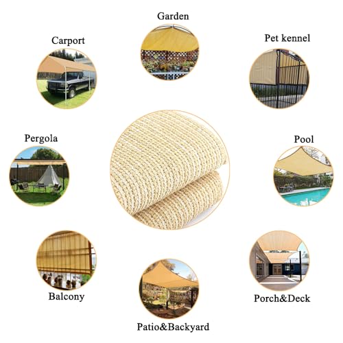 8x8 FT Shade Cloth, 90% UV Block, 200GSM HDPE Fabric | Breathable Beige Sun Shade Screen with Grommets for Patio, Pergola, Garden, Outdoor, Deck, Backyard & Carport - size: 8x8 FT