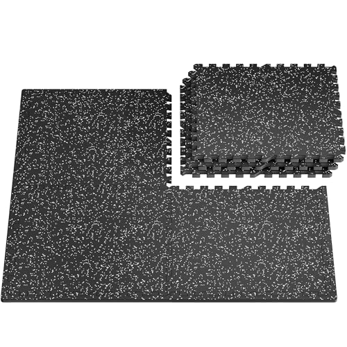 PRAISUN 0.56" Rubber Top Gym Flooring, Heavy Duty Gym Mats for Home Gym | Non-Slip Interlocking Workout Mat, 24 x 24in Large Gym Floor Mat, Protect Floors from Equipment, 24 Sq Ft, Black/Grey - size: 6 Tiles (24 Sq Ft)
