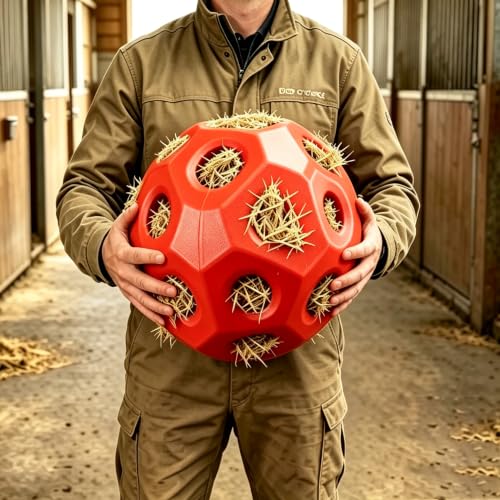 2 Pack 15.75" Horse Treat Ball with Hanging Strap, Horse Feeders for Stalls, Slow Feed Hay Feeder Toy Hay Ball for Horses Goats Sheep Ponies, Red