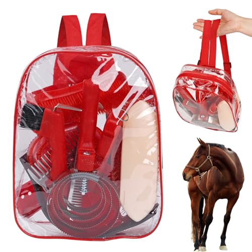 Horse Grooming Kit, 10pcs Horse Brushes & Cleaning Tool Set | Includes Tote Bag, Sweat Scraper, Curry Comb, Brush, Hoof Pick, Livestock Bathing Supplies Equine Care Supplies