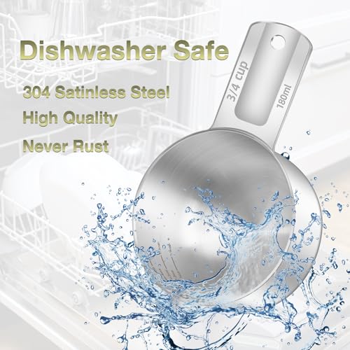 1PCS 3/4Cup (180ml, 6oz) Measuring Cup, Etched Inner Scale Measure Scoop | 18/8(304) Food-Grade Stainless Steel, Seamless One-Piece design, Metric and US Measurement, ‌Rust-Free, Dishwasher-Safe - size: 3/4Cup