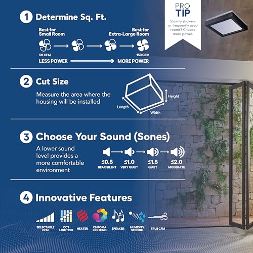 Broan-NuTone 110 CFM Decorative Bathroom Exhaust Fan with LED Light and Matte Black Trim, ENERGY STAR® certified
