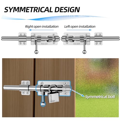 Barrel Bolt Latch, 7.9" Heavy Duty Gate Latch Slide Lock Solid 304 Stainless Steel Bolt Lock for Inside Door, Finished Shed Door Latch (Silver) - color: Silver 8inch