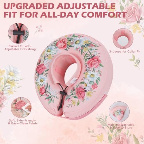 IEUUMLER Inflatable Recovery Dog Cone Collar, Neck Donut Protective ECollar, Adjustable Soft Collar for Dog and Cat After Surgery Prevent from Biting & Licking EU020 Floral Wreath M - color: Floral Wreath, size: Medium (Neck:8''-10'')