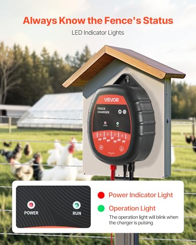 VEVOR Electric Fence Charger, 10kV 1J, AC DC Electric Fence Energizer with LED Indicator, 1.86 Miles Range, Powerful Plug-in Fences Charger, Prevents Wild Animals Intrusion for Livestock Poultry - style: 1J