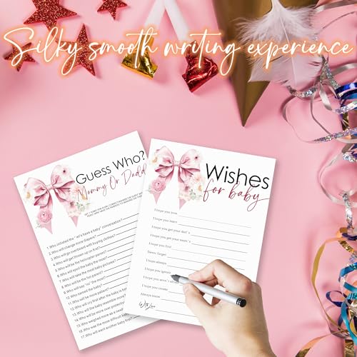 Wishes for Baby & Mommy Or Daddy Theme Baby Shower Game Activities-30 Pink Bow & Flowers Double-Sided Game Cards(5’’x7 ’’) for Boys & Girls-Gender Neutral Decorations & Supplies-A04 - color: Wishes for Baby & Mommy Or Daddy