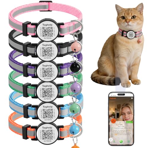 6 Pack QR Code Cat Collar - Breakaway Reflective Collars with Bell & Online ID Profile, Double Protection Set for Multiple Cats, Mixed Colors - color: Reflective Strip - 6 Pack