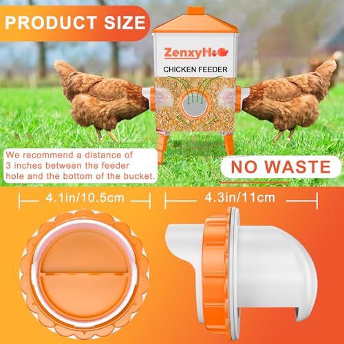 No Waste Chicken Feeders, DIY Automatic Poultry Feeder - 4 Ports Orange | Buckets Barrels Bins Troughs‑mountable Design for common Breeds of Chicken Flock with Hole Saw - size: 4 Ports