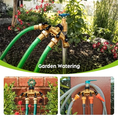 Brass 4 Way Faucet Splitter, 4 Port Manifold, 4-Way Garden Hose Splitter, 3/4" Heavy-Duty Spigot Adapter with Individual Shutoff Valves, Solid Brass Manifold, Leak-Resistant - style: 4 Way-1PC