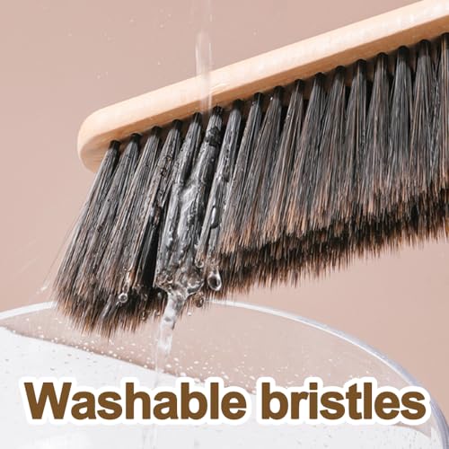 2 Pieces Wooden Dust Brush Hand Broom, Bench Brushes with Bristles, Handle Hair Brushes for Counter Bed Sofa Car Fireplace Household Woodworking Cleaning (Brown, Yellow) - color: Brown, Yellow