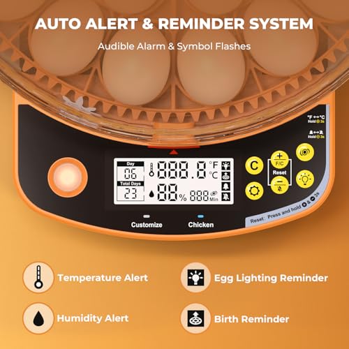 24 Egg Incubator - Smart Incubators for Hatching Chicken Eggs with Temperature & Humidity Control, Egg Candler, Auto Egg Turner, and Abnormal Alarm - size: 24 Eggs