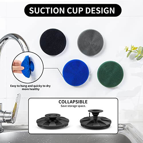 Silicone Dish Scrubber, Non-Scratch Scrub Spong for Washing Dish, Pot, Pan | Kitchen Silicone Sponge, Fruit & Vegetable Cleaning Brush, Reusable Dishwashing Scrubber, Suction Up Hang, 1 Pack, Black - color: 1pcs Black