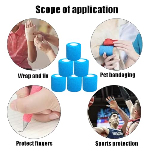 2 Inches Self Adhesive Bandage Wrap Bulk, 6 Pack, Blue | Breathable Self Adhesive Vet Tape for Pets, Stretchy Sports Cohesive Bandage Wrap for Athletic, Wrist and Ankle - color: Blue