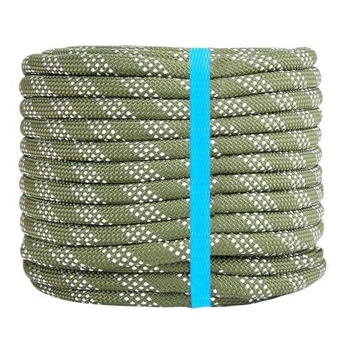 1/2 Inch Double Braided Polyester Arborist Rope, 1/2in 100ft Heavy Duty Nylon Rope for Anchor, Tree Work, Cargo, Pulling, Sailing - size: 1/2in x 100ft, style: Armygreen