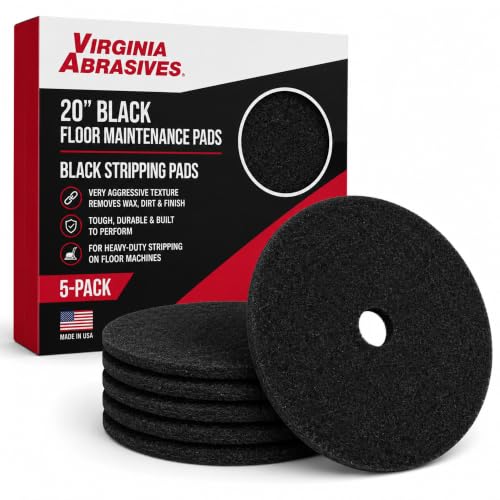 Black Floor Maintenance Pads, Heavy-Duty Stripping & Scrubbing, 20", 5 Pack | Scrubbing, Polishing & Stripping, Fits Floor Machines & Orbital Machines, Non-Woven Pads, Wax & Dirt Removal, Made in USA - size: 20 inches